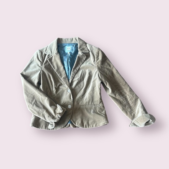 Old Navy Jackets & Blazers - Women’s Old Navy Taupe Velvet Blazer Jacket Crystal And Lace Detail Size Med